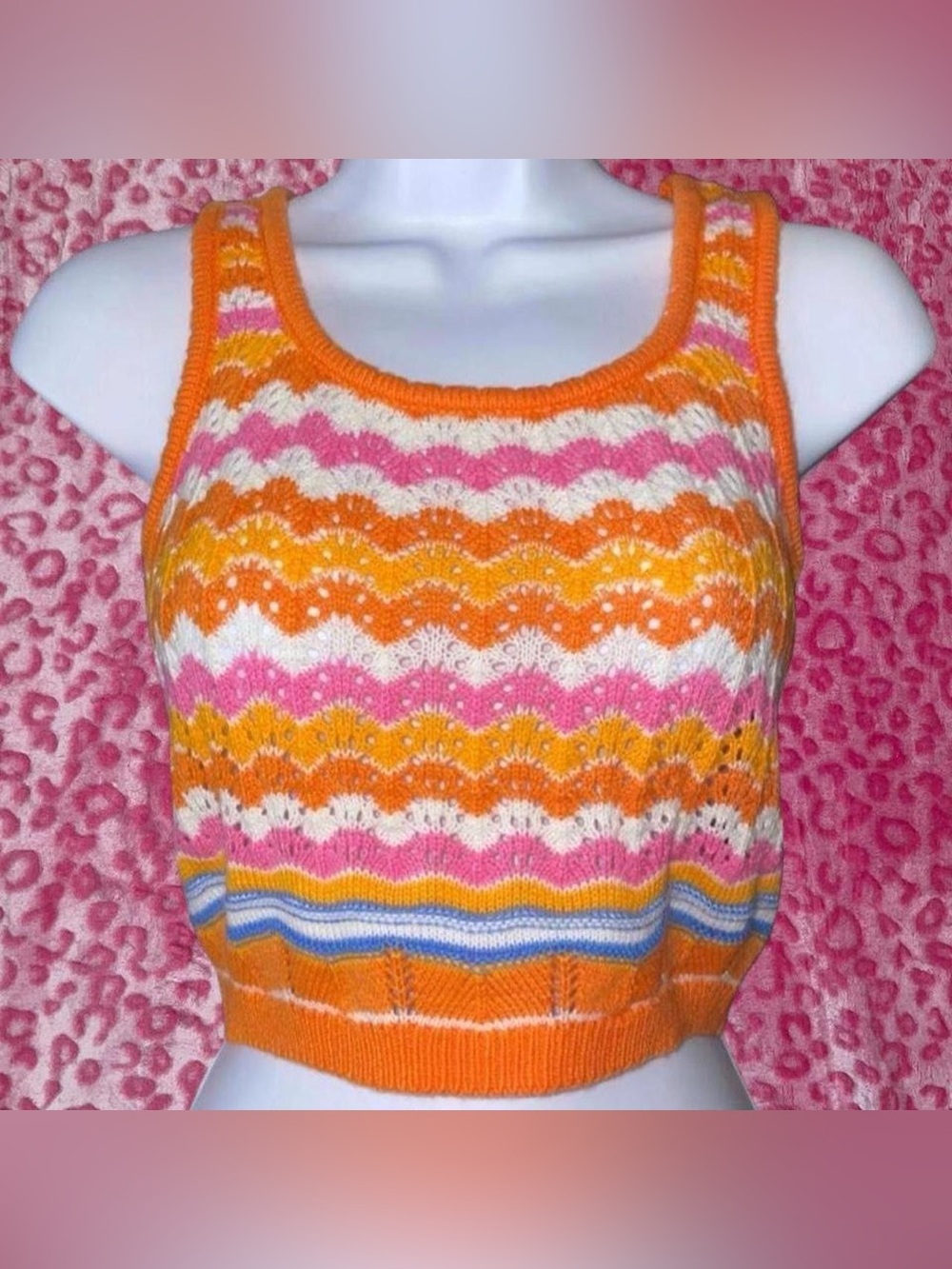 SHEIN orange multicolored knit cropped tank top